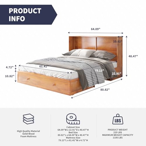Queen Size Murphy Bed with Storage Drawer and USB Charging Station, Gray L928