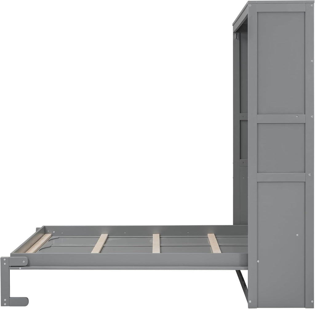 Bellemave Murphy Bed Full Size, Cabinet Bed Frame with Storage Shelves, Gray Q1886