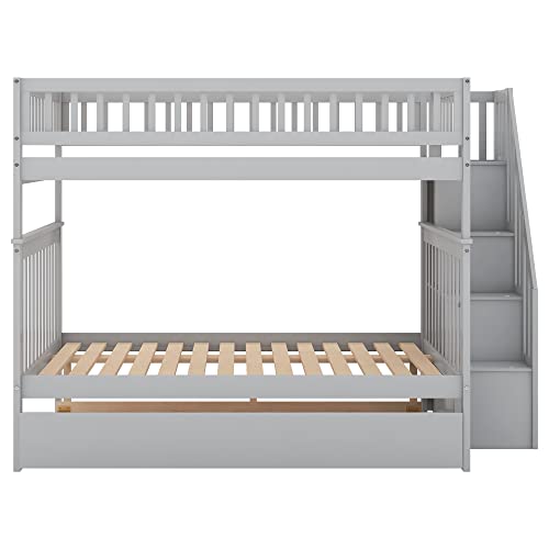 Harper & Bright Designs Twin Size Loft Bed with L-Shaped Desk and Stairs, Solid Wood, White D768