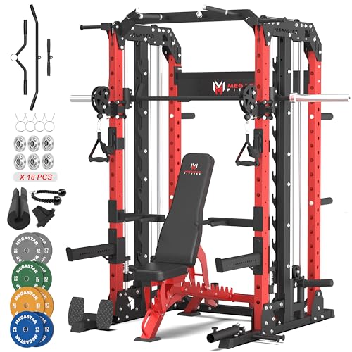 Smith Machine Home Gym with Aluminum Pulley Set - 2000lbs Capacity Power Rack O517
