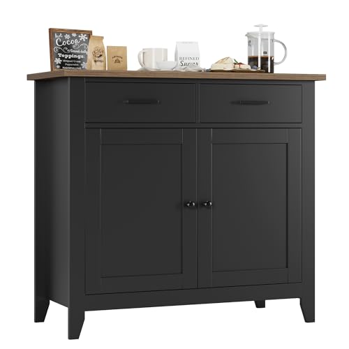 HORSTORS Kitchen Storage Cabinet, Farmhouse Buffet with 2 Drawers and 2 Doors, Grey A4009