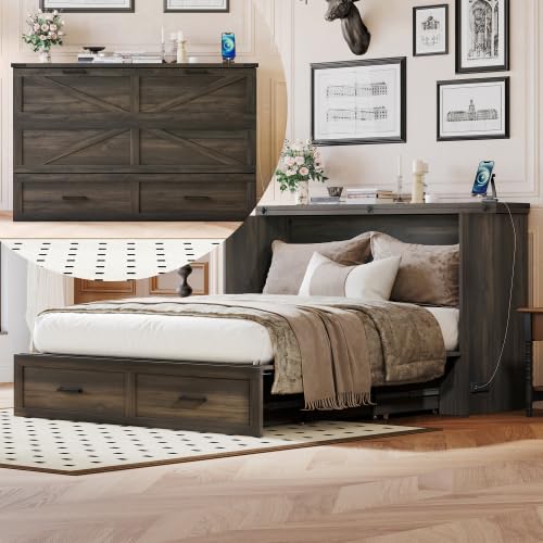 Queen Size Murphy Bed Cabinet with Charging Station, White P336686