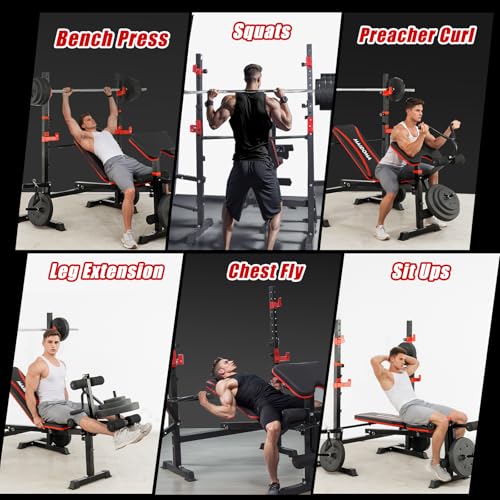 1500LBS 8-in-1 Olympic Weight Bench with Leg Extension & Preacher Curl A945