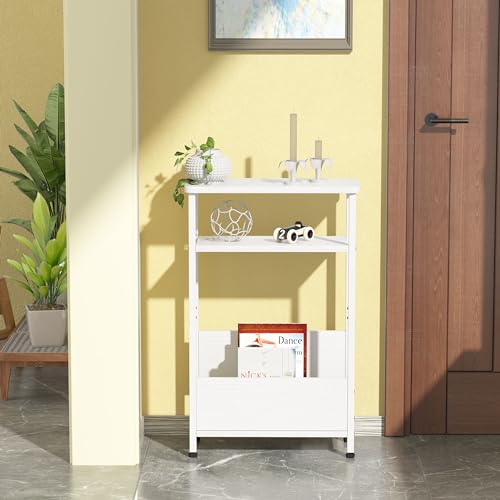 7.1" Narrow 3-Tier Side Table with Magazine Holder, Faux White Marble R580691