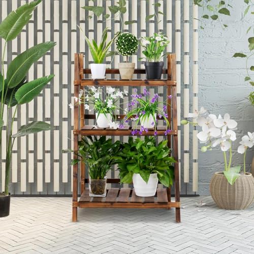 Yaheetech Folding Plant Stand Wooden 3-Tier Flower Pot Shelf Rack T945
