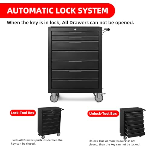 6-Drawer Rolling Tool Chest Cabinet with Wheels and Locking, Black W270288