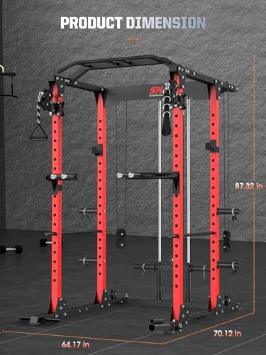 SunHome Power Cage Squat Rack with Adjustable Cable Crossover J3701