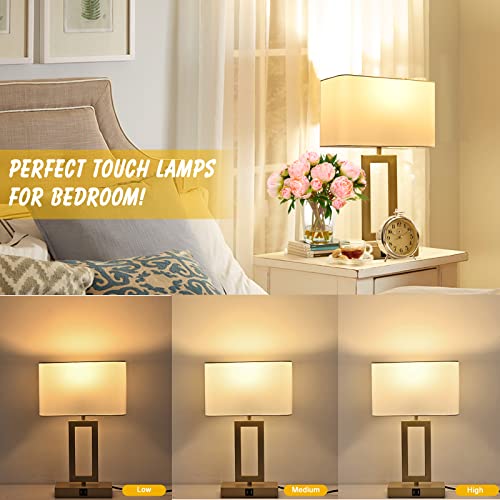 22" Touch Control Table Lamps with USB Ports, Dimmable, Gold & White V1178