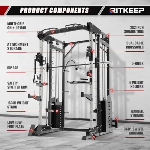 RitKeep PMAX 5600 Pro Smith Machine, All-in-One Home Gym with 2200lb Capacity and 320lb Weight Stack H2625