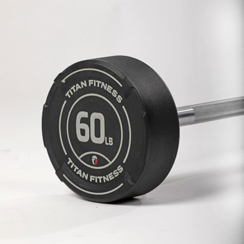 Titan Fitness Rubber Curl Fixed Barbells, Pre-Loaded Weight Bar Y406