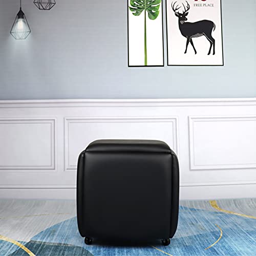 Nesting Ottoman Cube Chair with Wheels, Stackable Leather Foot Stool V48796