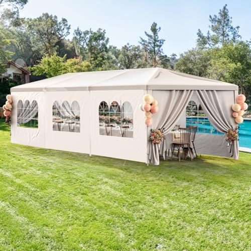 White Party Tent 10x30 with 8 Sidewalls for Outdoor Events K927