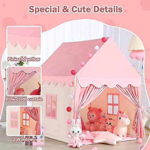 Wilwolfer Kid Tent with Mat and Star Lights - Indoor Playhouse for Toddlers and Girls (Pink) N411519