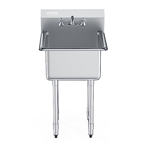 VEVOR Stainless Steel Prep & Utility Sink with Faucet and Legs, 21"x18" Single Bowl L5070