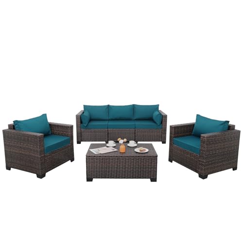 Valita Patio Rattan Furniture Set 4-Piece Outdoor PE Wicker Conversation Couch with Storage Coffee Table A496002