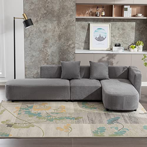110.2" L-Shape Curved Sofa with Extra Chaise, Chenille Upholstery Sectional Couch C717