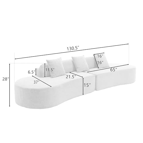 130.5" Modern Cloud Sectional Sofa 4-Seat Curved Modular Couch with 3 Pillows, Beige X220