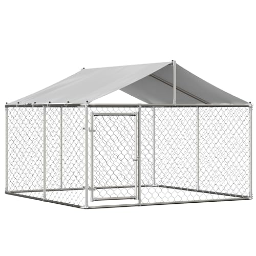 Large Outdoor Dog Kennel Heavy Duty Galvanized Steel with Waterproof Cover V616855