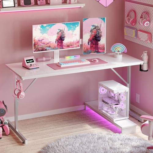 Bestier 52 inch Gaming Desk with Power Outlets and LED Lights F4933