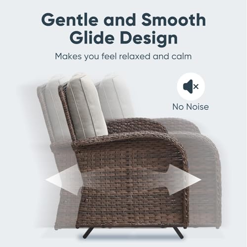 Outdoor Wicker Swivel Rocker Chairs Set of 2 with Rattan Side Table, Brown/Blue B592