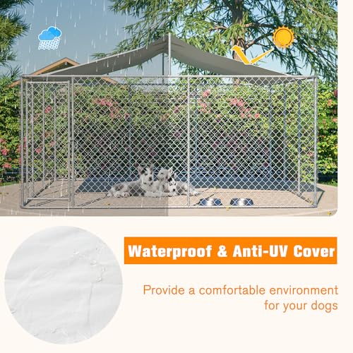 Large Outdoor Dog Kennel Heavy Duty Galvanized Steel with Waterproof Cover V616855