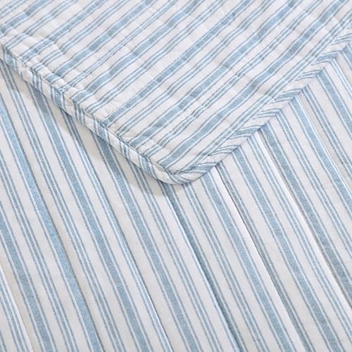 Nautica Queen Reversible Cotton Quilt Set with Shams, Light Blue Y924208