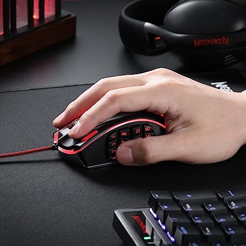 Redragon M908 Impact RGB MMO Gaming Mouse with 12 Side Buttons, 12400 DPI U713989