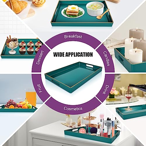 Gifturbo Blue Serving Tray with Handles, Rectangular Plastic Tray J15614