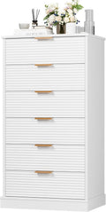 6 Drawer Dresser, Tall White Dresser with Large Storage Space, Modern Chest of Drawers with Handles, 6 Large Capacity Vertical Dressers for Home & Office
