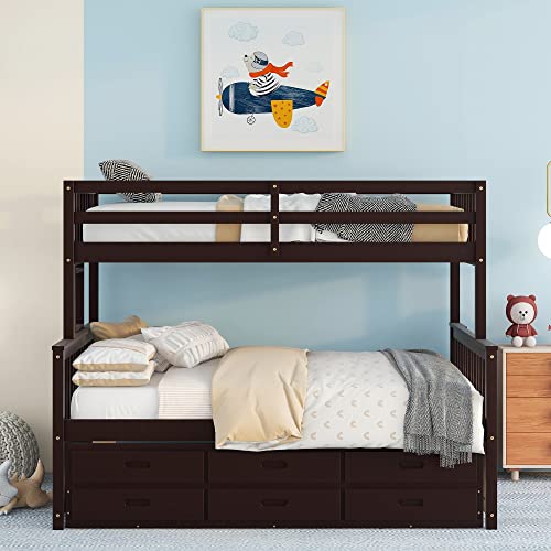 Harper & Bright Designs Twin Over Twin Bunk Bed with Storage Drawers, Solid Wood, Espresso P440327