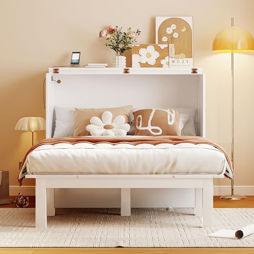 Queen Size Solid Pine Murphy Bed Chest with Charging Station and Storage Drawer K498