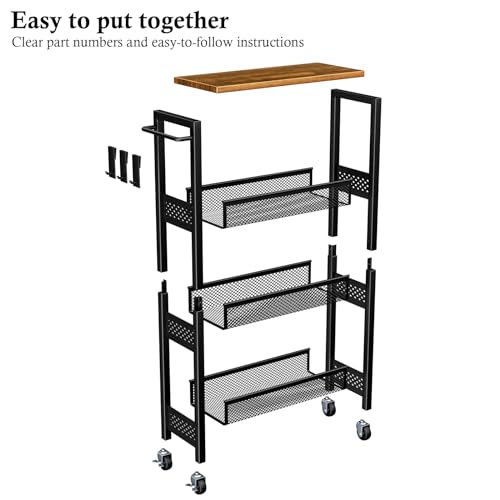 Utility Slim Storage Cart 4-Tier Rolling Cart with Wood Top A517006