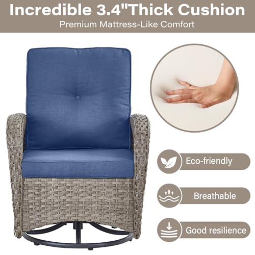 Outdoor Wicker Swivel Rocker Chairs Set of 2 with Rattan Side Table, Brown/Blue B592