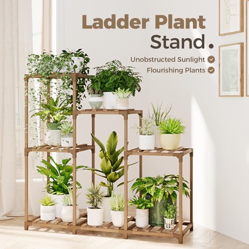 Bamworld Plant Stand Indoor Outdoor Wood Plant Rack 3 Tier Ladder D51744