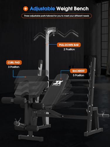 JX FITNESS Olympic Weight Bench with LAT Pulldown and Preacher Curl Pad Q33999