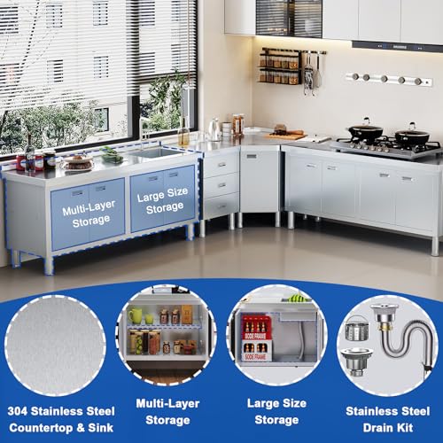 ZZV Freestanding Stainless Steel Utility Sink with Cabinet I631996
