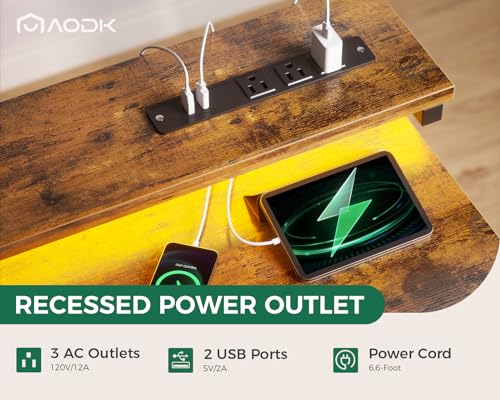 AODK Gaming Desk with LED Lights & Power Outlet, 40 Inch, Black T67329