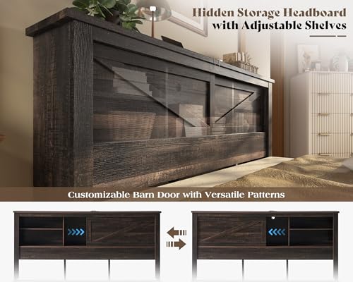 AMERLIFE King Bed Frame with Bookcase Headboard and Charging Station V4787