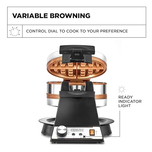 CRUX Double Rotating Belgian Waffle Maker, Nonstick Copper Plates, Stainless Steel R871