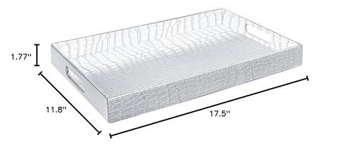 White Marble Faux Leather Decorative Tray with Handles D972626