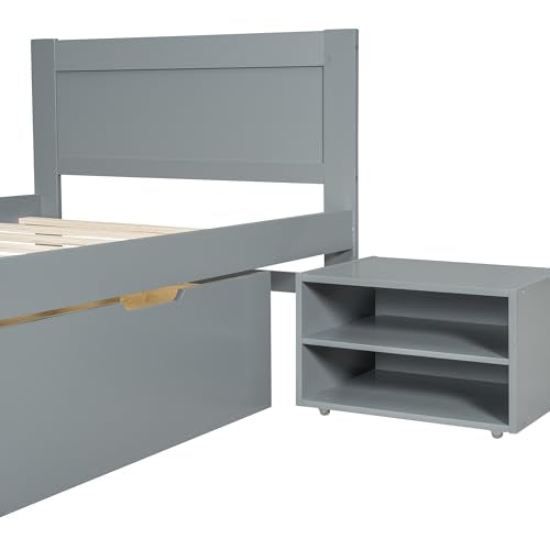 SOFTSEA Full Size Platform Bed with Storage Drawers and Bookcase Headboard, White V613109