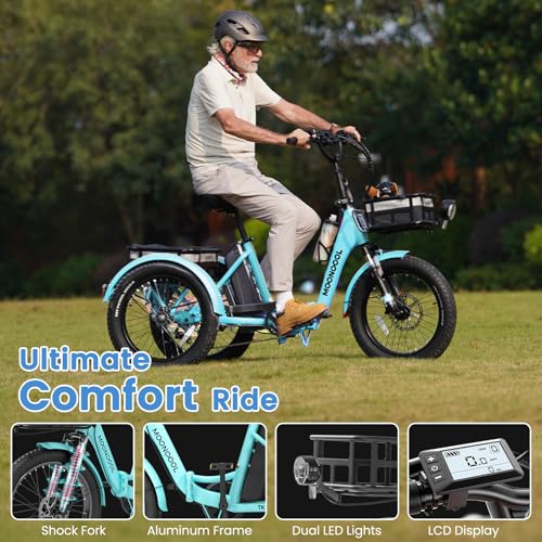 MOONCOOL Electric Trike for Adults, 20" Folding 3-Wheel Ebike, 500W Motor, Removable Battery W50658