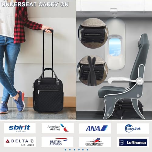 EMPSIGN Underseat Carry On Wheeled 16" Lightweight Rolling Bag for Travel, Black B8919
