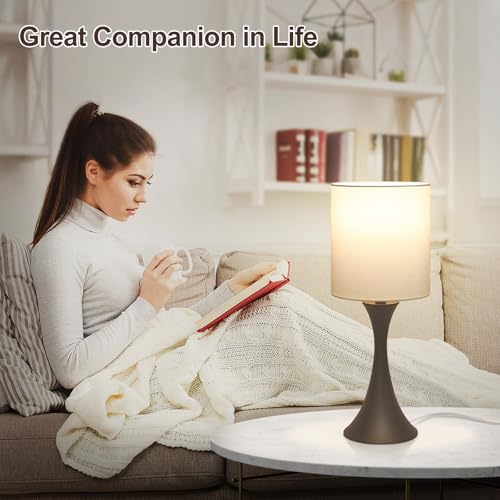 Dimmable Bedside Lamp with Touch Control, Beige Shade, LED Bulb Included S148