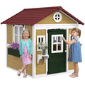 Outsunny Wooden Kids Playhouse with Doors and Windows for Toddlers 3-8 Years, Beige Q471