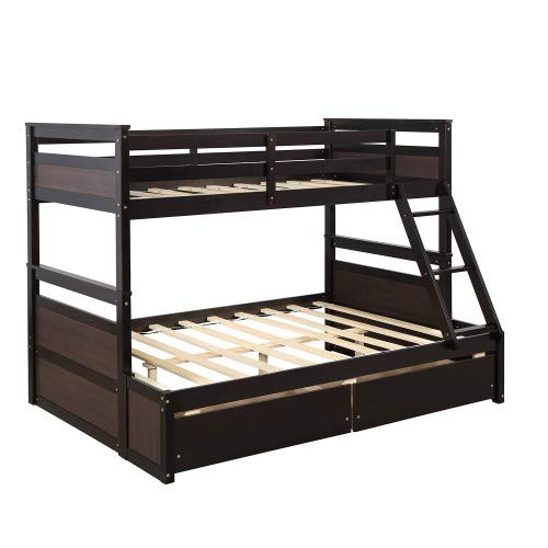 Twin Over Full Bunk Bed with Ladder, Solid Wood, Gray Y4986
