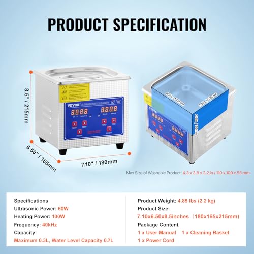 VEVOR Commercial Ultrasonic Cleaner 6L 40kHz with Digital Timer & Heater 110V Q7418