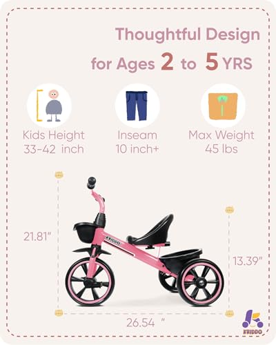KRIDDO Kids Tricycle for Toddlers Age 2-5 Years, Blue P72011