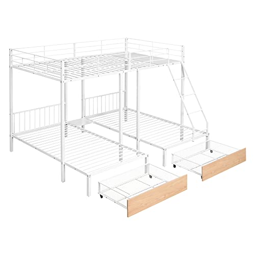 Heavy Duty Triple Bunk Bed for Kids, Twin Over Twin with Guardrails and Ladder, Black K153790