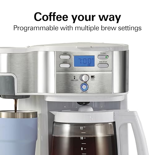 Hamilton Beach 49933 12 Cup Programmable Drip Coffee Maker & Single Serve Machine, Glass Carafe, White A63501